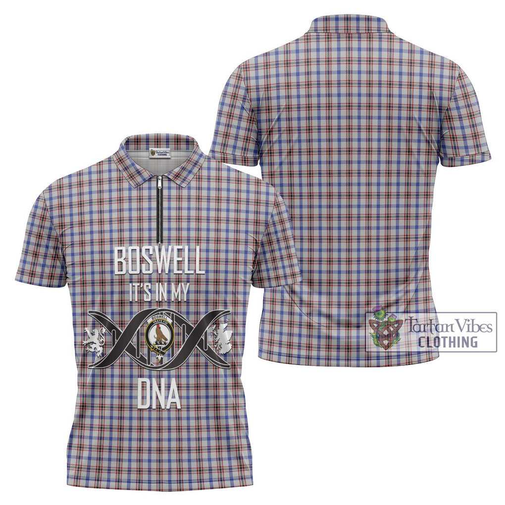 Boswell Tartan Zipper Polo Shirt with Family Crest DNA In Me Style Unisex - Tartanvibesclothing Shop