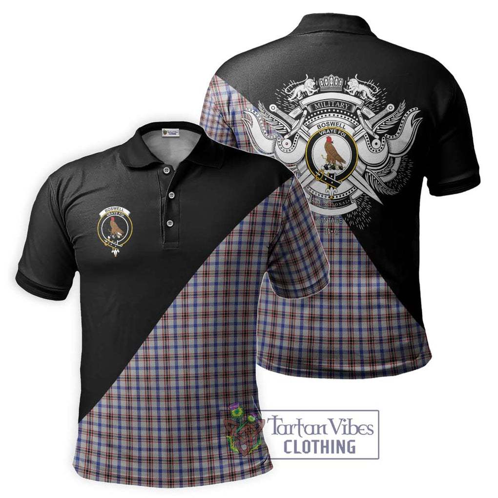 Boswell Tartan Polo Shirt with Family Crest and Military Logo Style Kid - Tartanvibesclothing Shop