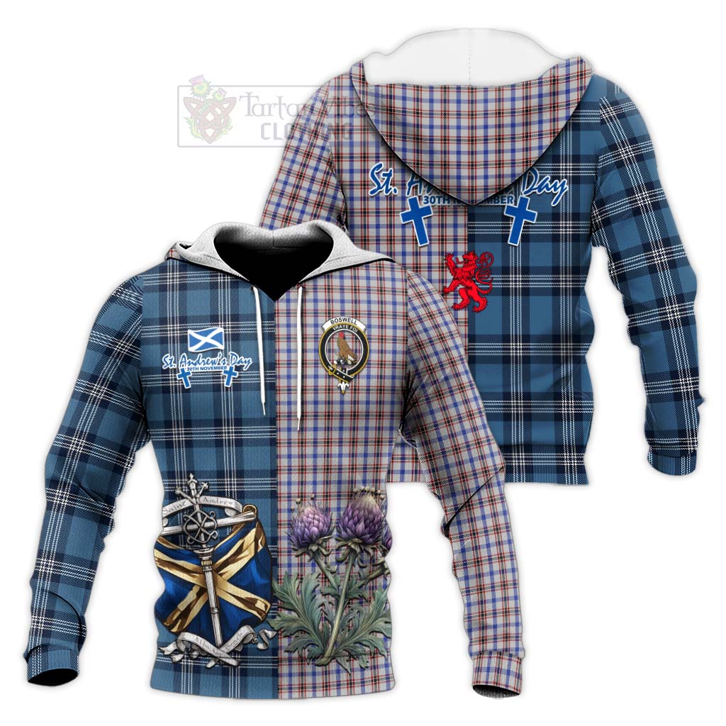 Tartan Vibes Clothing Boswell Tartan Knitted Hoodie Happy St. Andrew's Day Half Tartan Style