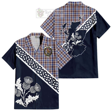 Boswell Tartan Short Sleeve Button Shirt Featuring Thistle and Scotland Map