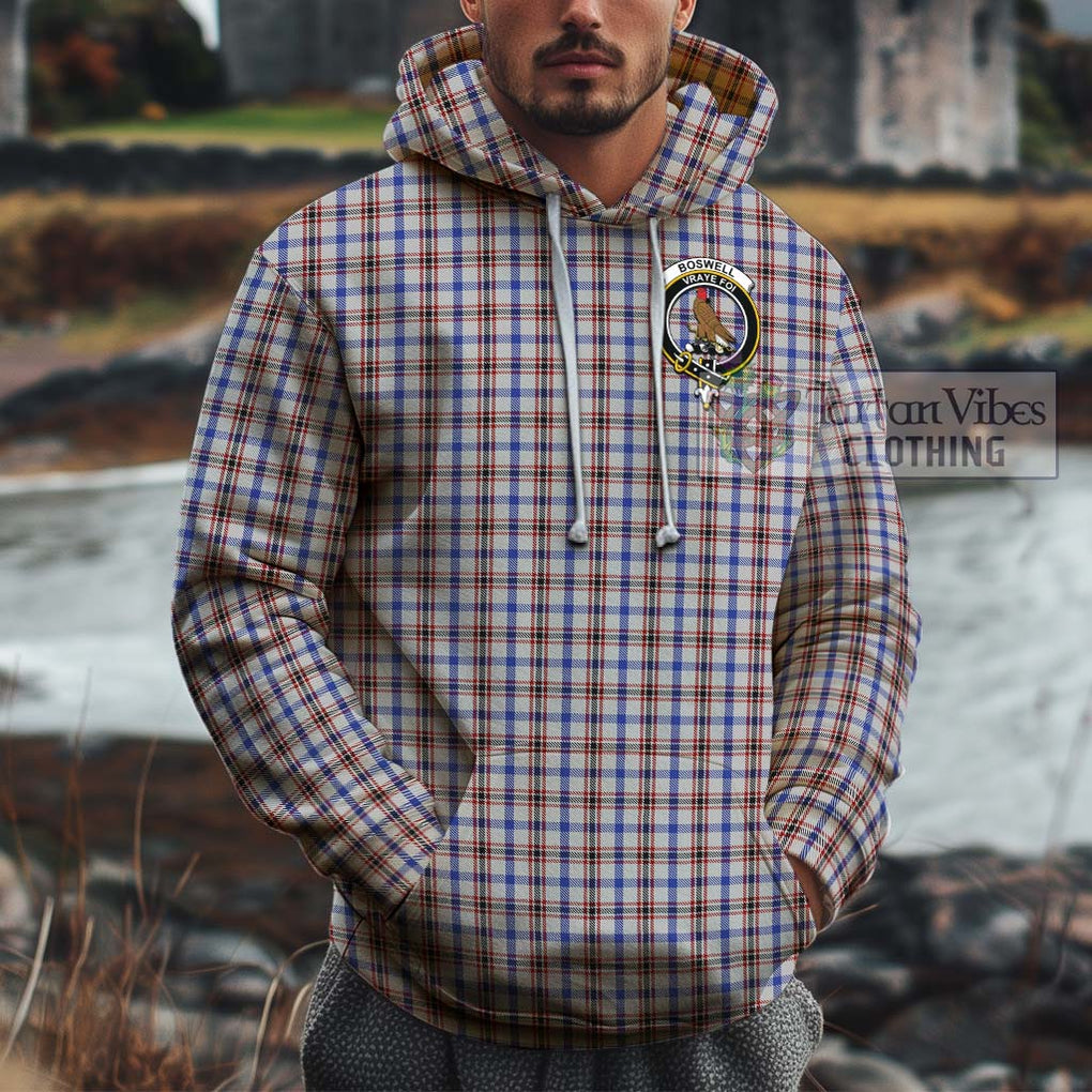 Boswell Tartan Cotton Hoodie with Family Crest Pullover Hoodie XS - Tartan Vibes Clothing