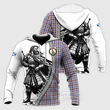 Boswell Tartan Clan Crest Knitted Hoodie with Highlander Warrior Celtic Style