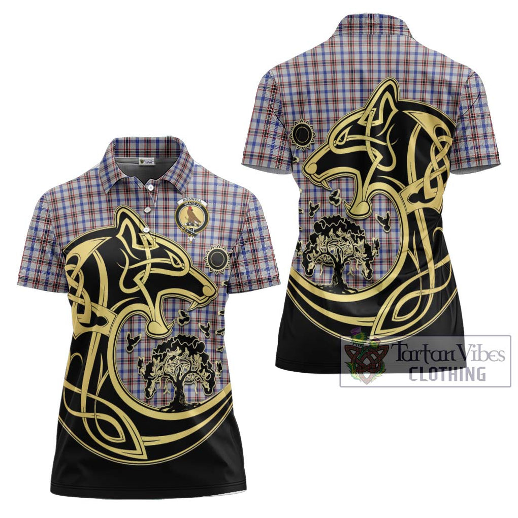 Boswell Tartan Women's Polo Shirt with Family Crest Celtic Wolf Style Women - Tartanvibesclothing Shop