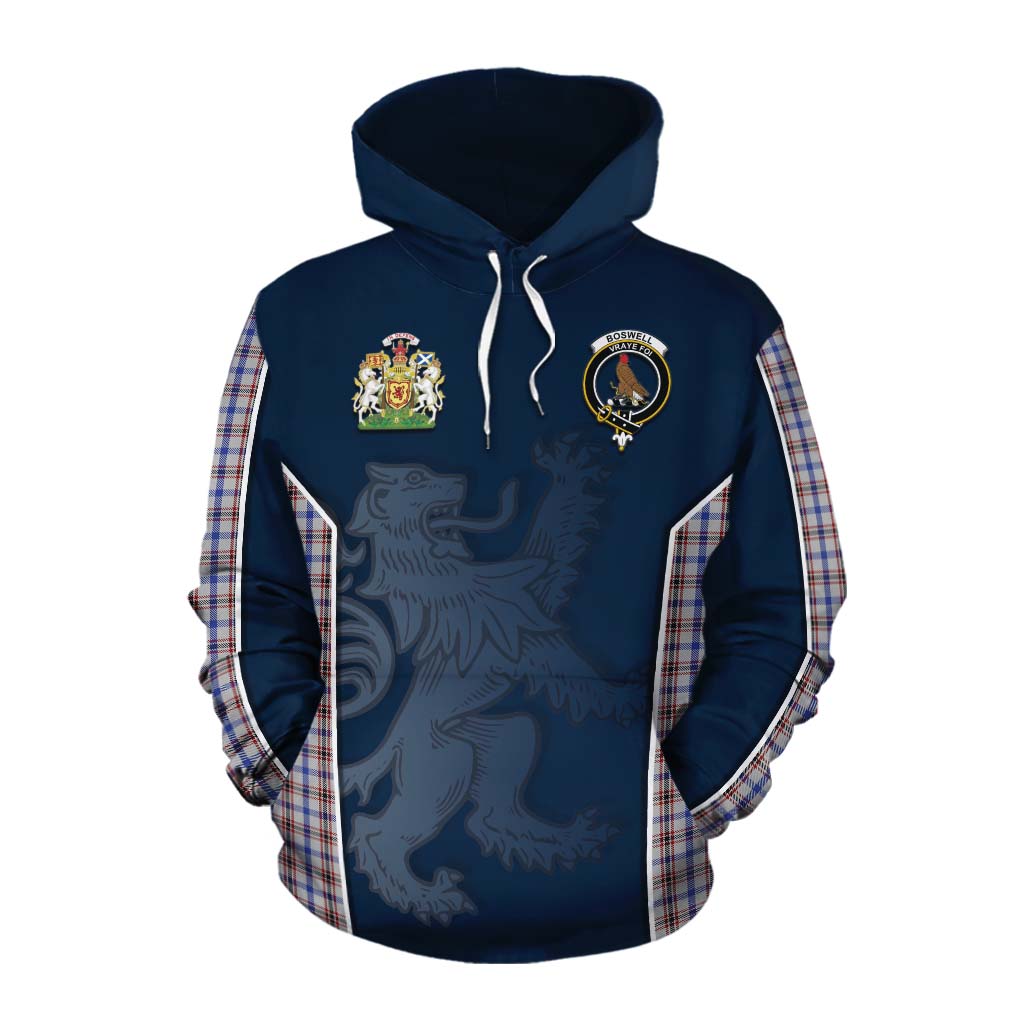 Tartan Vibes Clothing Boswell Tartan Cotton Hoodie with Family Crest and Lion Rampant Vibes Sport Style