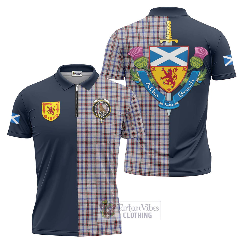 Tartan Vibes Clothing Boswell Tartan Zipper Polo Shirt with Scottish Lion Royal Arm Half Style