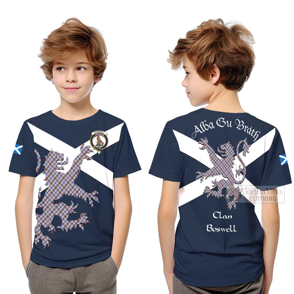 Tartan Vibes Clothing Boswell Tartan Lion Rampant Kid T-Shirt – Proudly Display Your Heritage with Alba Gu Brath and Clan Name