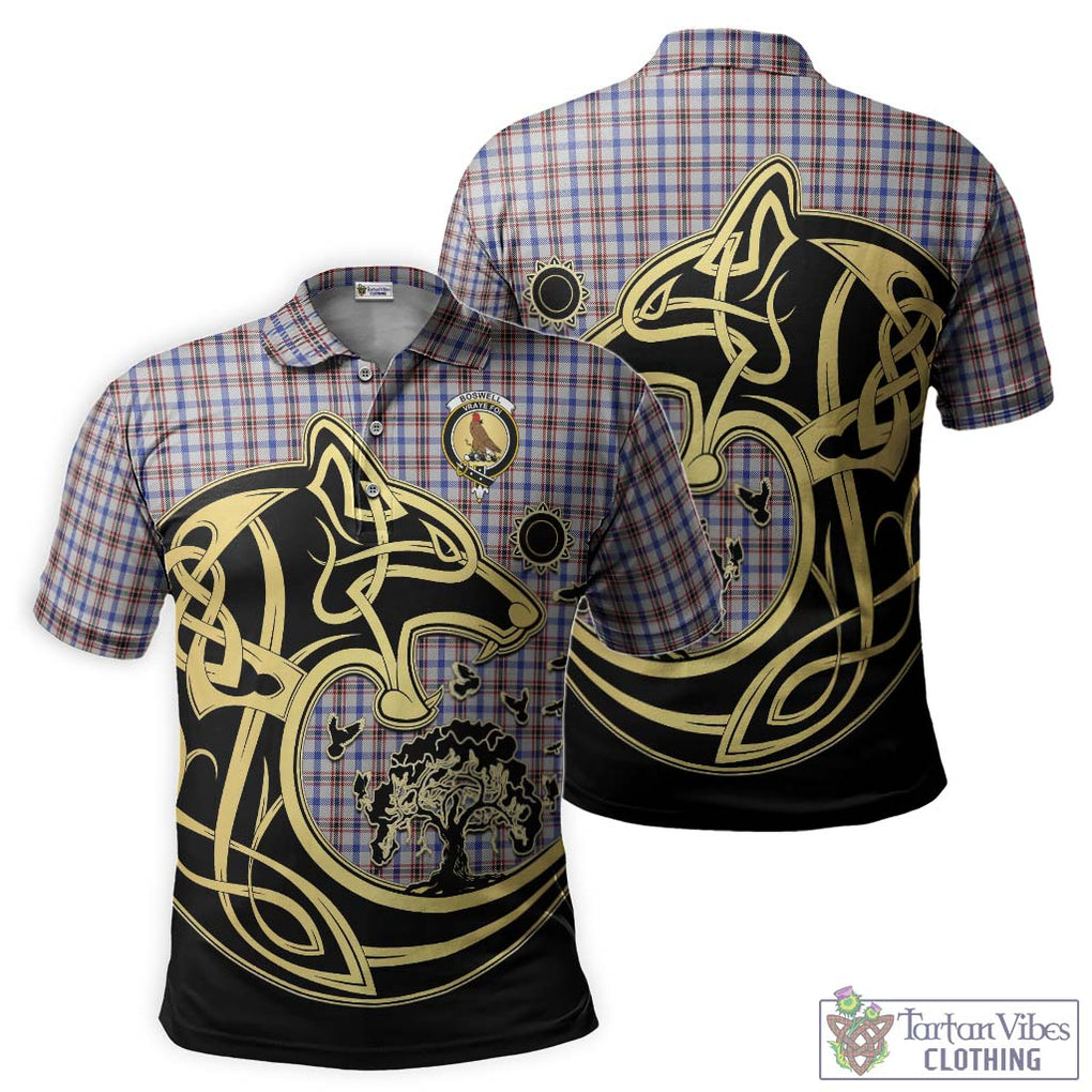 Boswell Tartan Polo Shirt with Family Crest Celtic Wolf Style Kid - Tartanvibesclothing Shop