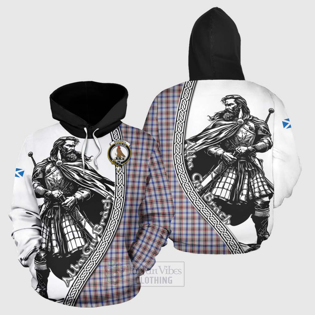 Tartan Vibes Clothing Boswell Tartan Clan Crest Hoodie with Highlander Warrior Celtic Style