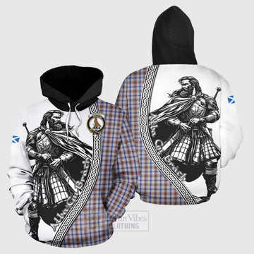 Boswell Tartan Clan Crest Hoodie with Highlander Warrior Celtic Style