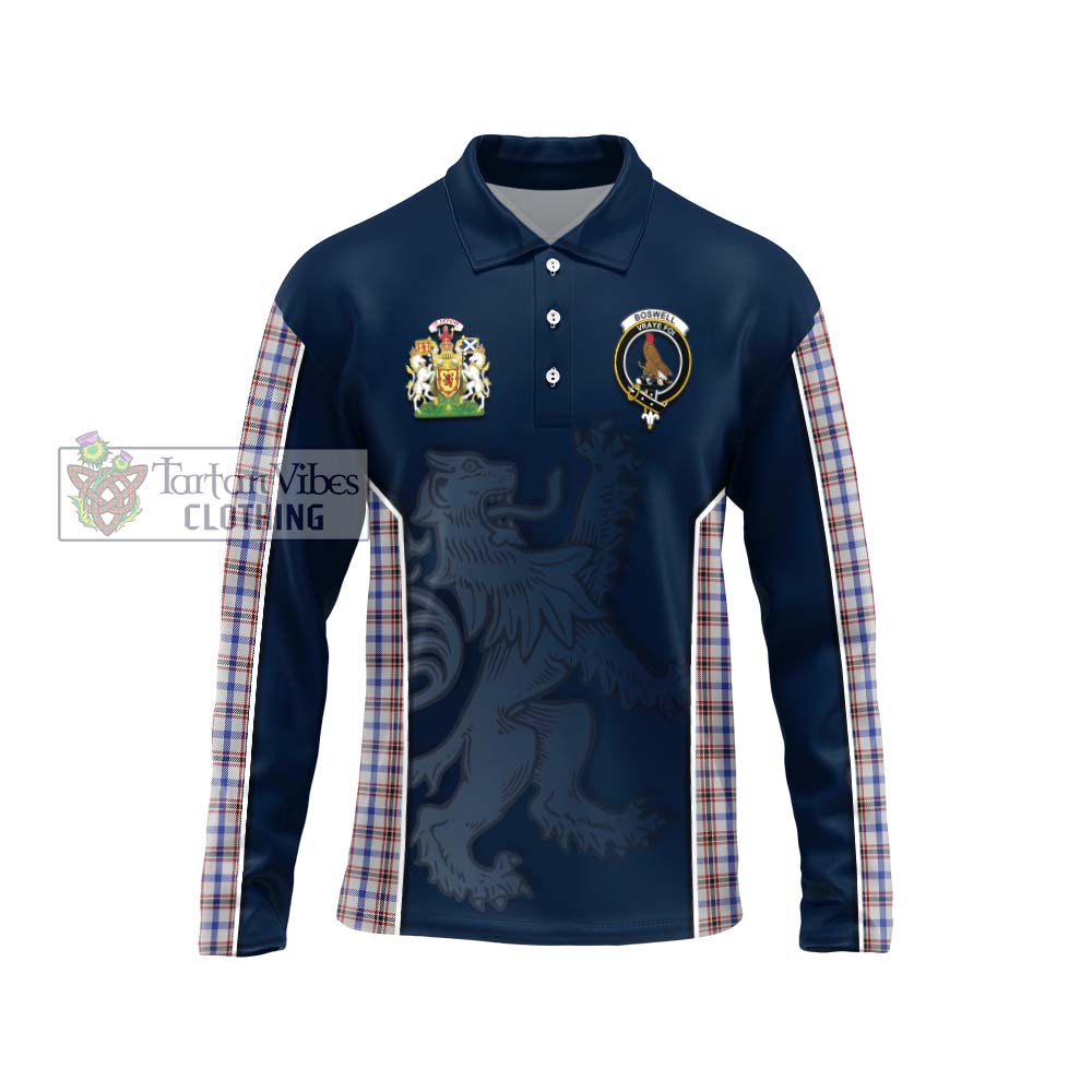 Boswell Tartan Long Sleeve Polo Shirt with Family Crest and Lion Rampant Vibes Sport Style Unisex - Tartan Vibes Clothing