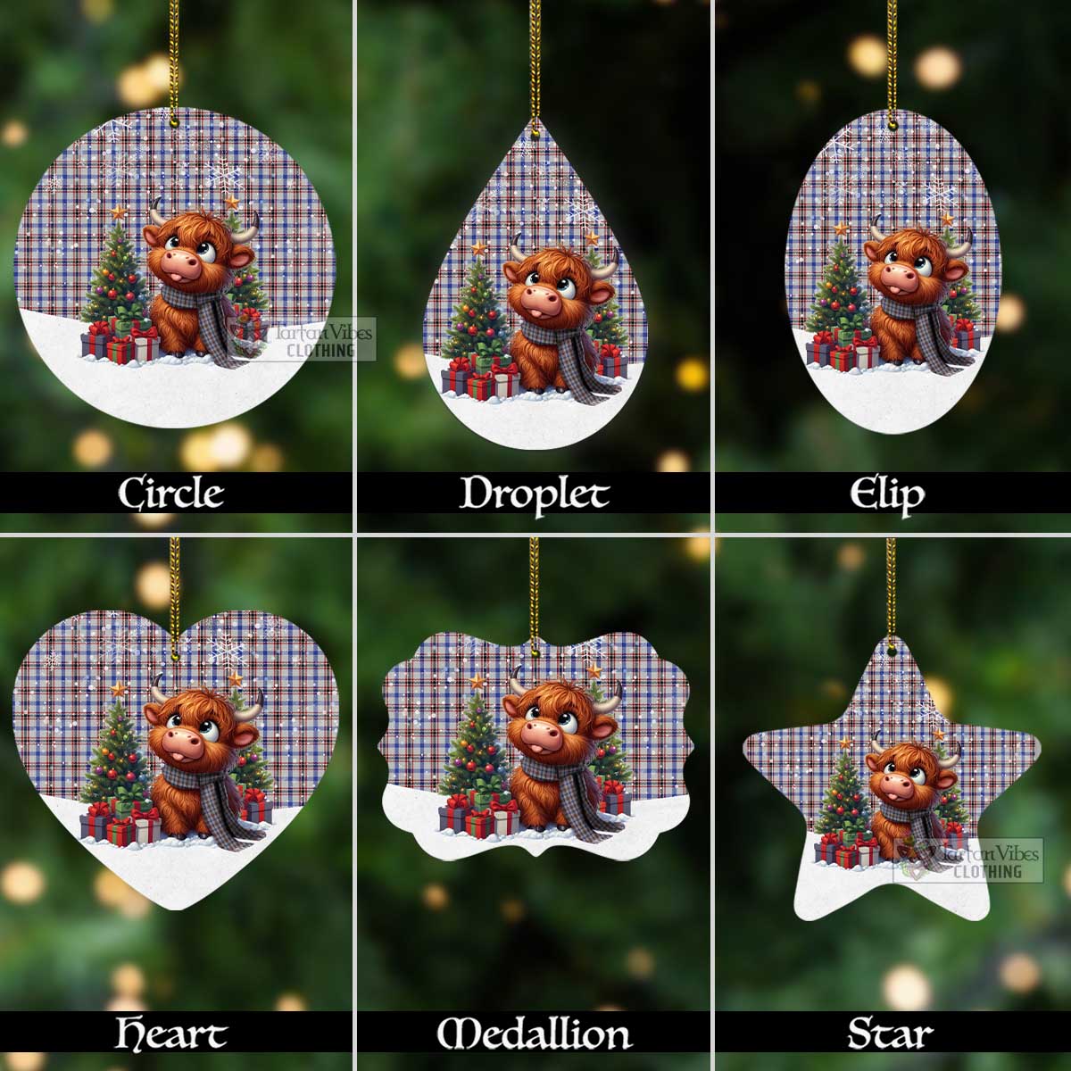 Tartan Vibes Clothing Boswell Tartan Christmas Aluminium Ornament with Adorable Highland Coo