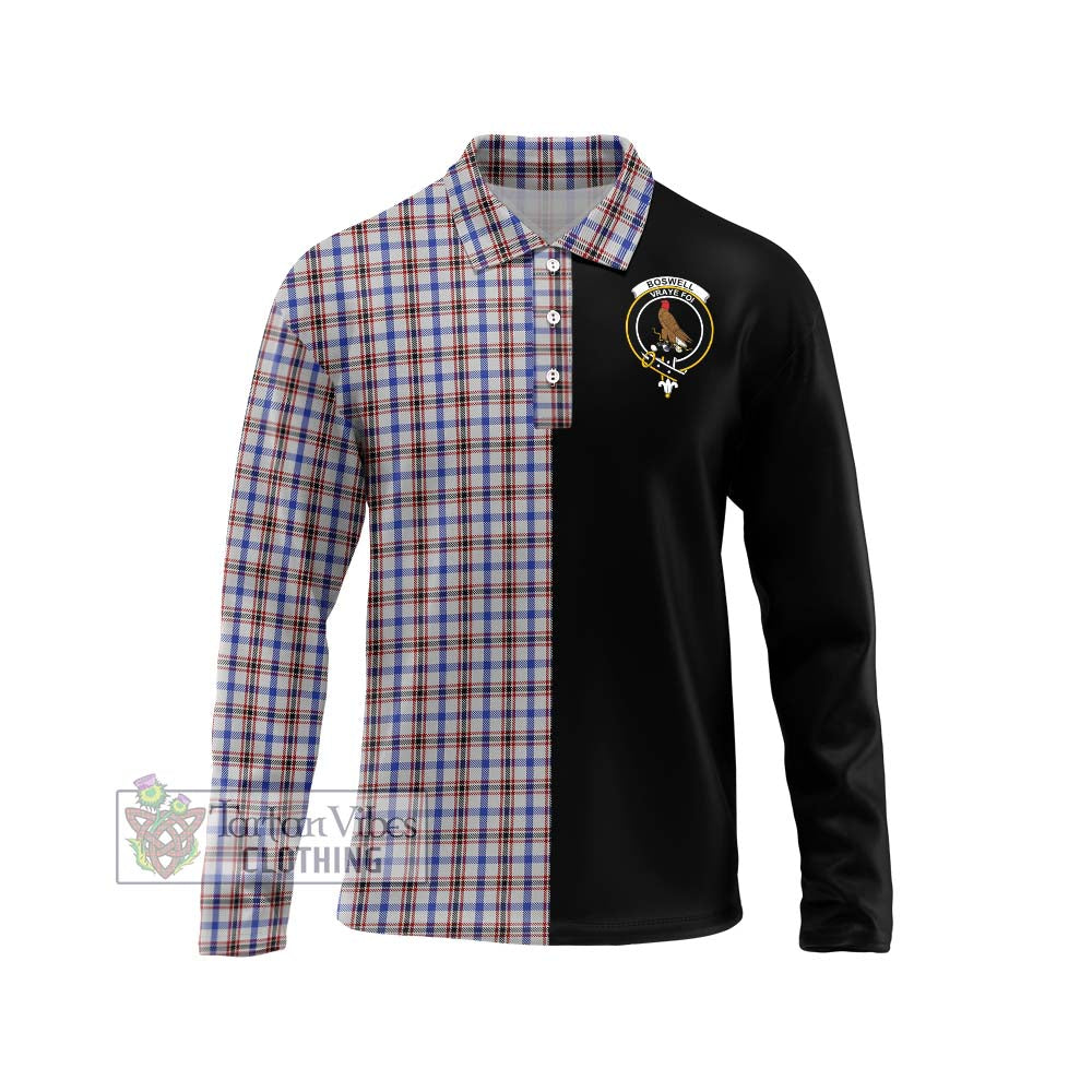 Boswell Tartan Long Sleeve Polo Shirt with Family Crest and Half Of Me Style Unisex - Tartanvibesclothing Shop