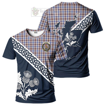 Boswell Tartan T-Shirt Featuring Thistle and Scotland Map