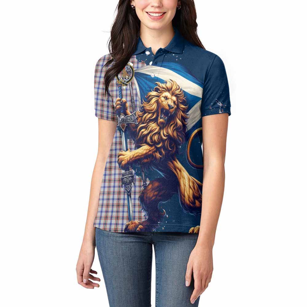 Tartan Vibes Clothing Boswell Tartan Family Crest Women's Polo Shirt with Scottish Majestic Lion