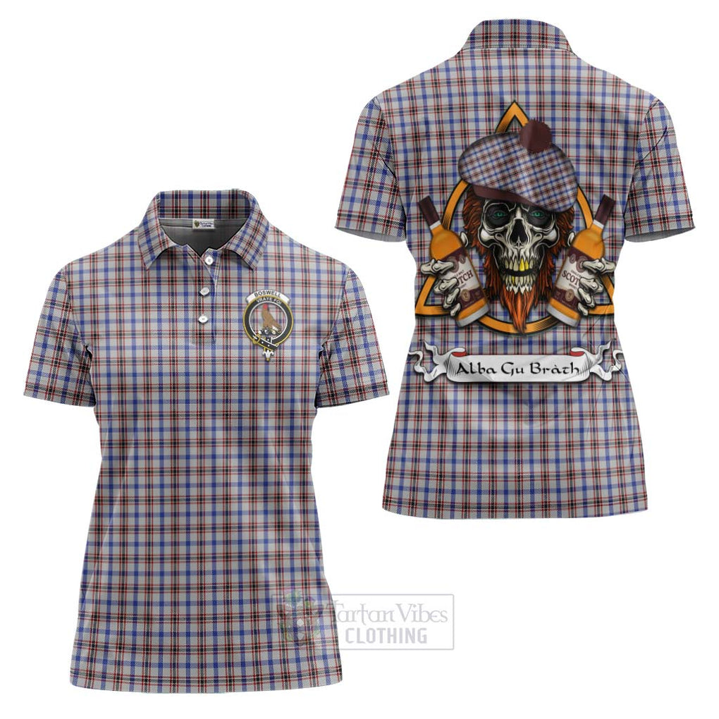 Tartan Vibes Clothing Boswell Tartan Women's Polo Shirt with Family Crest and Bearded Skull Holding Bottles of Whiskey