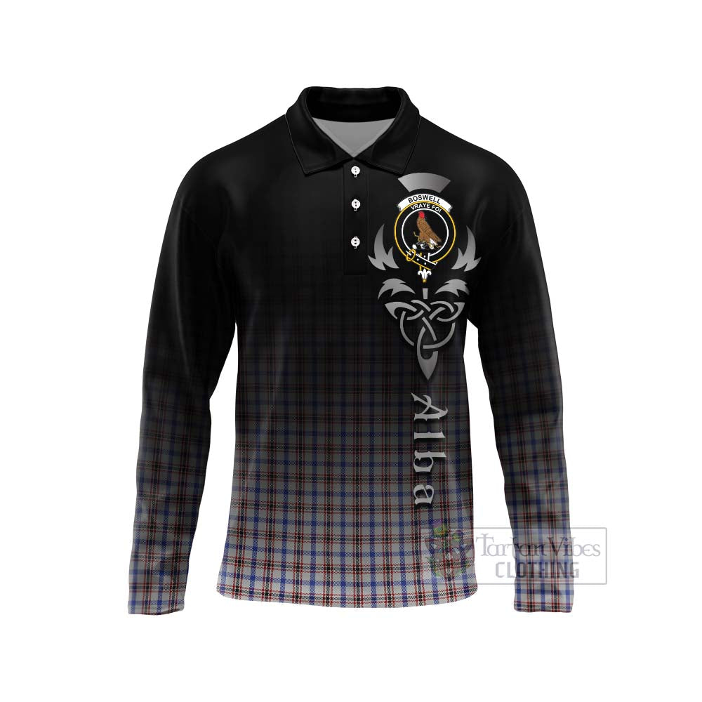 Tartan Vibes Clothing Boswell Tartan Long Sleeve Polo Shirt Featuring Alba Gu Brath Family Crest Celtic Inspired