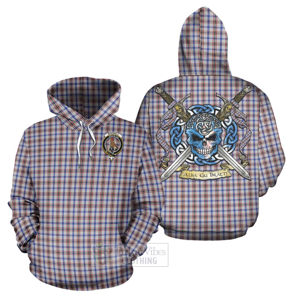 Tartan Vibes Clothing Boswell Tartan Hoodie with Family Crest Celtic Skull Style