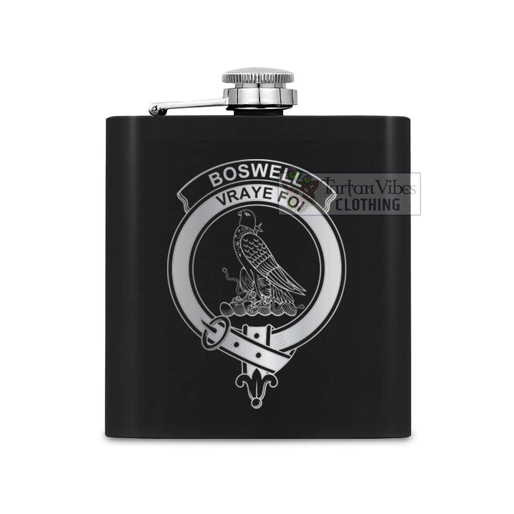 Tartan Vibes Clothing Boswell Crest Hip Flask Set 7oz Black Stainless Steel with A Gift Box