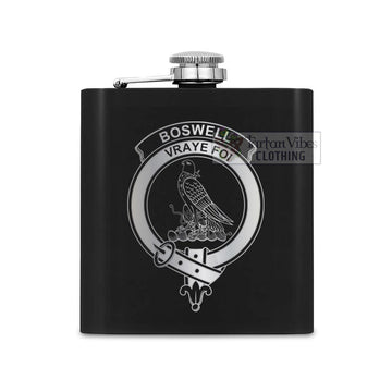 Boswell Crest Hip Flask Set 7oz Black Stainless Steel with A Gift Box