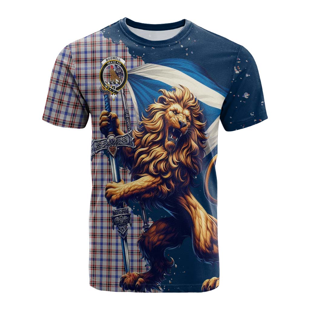 Tartan Vibes Clothing Boswell Tartan Family Crest Cotton T-shirt with Scottish Majestic Lion