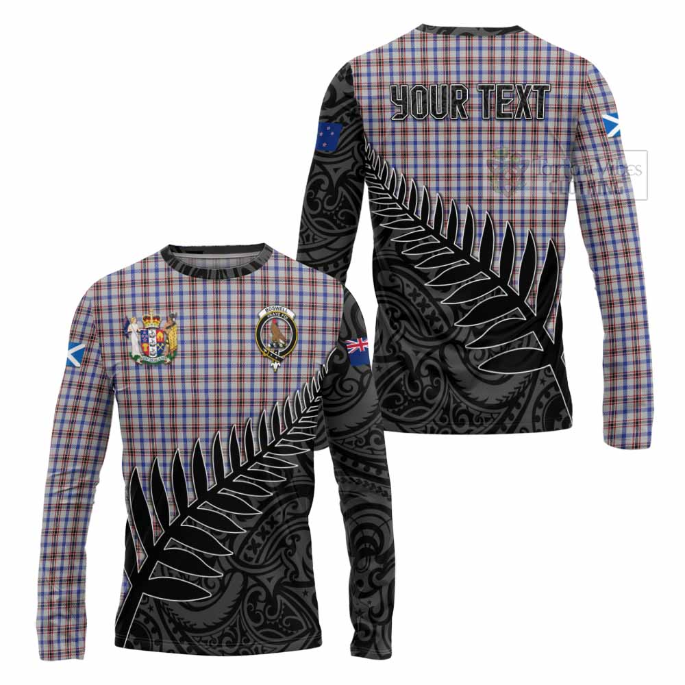 Tartan Vibes Clothing Boswell Crest Tartan Long Sleeve T-Shirt with New Zealand Silver Fern Half Style