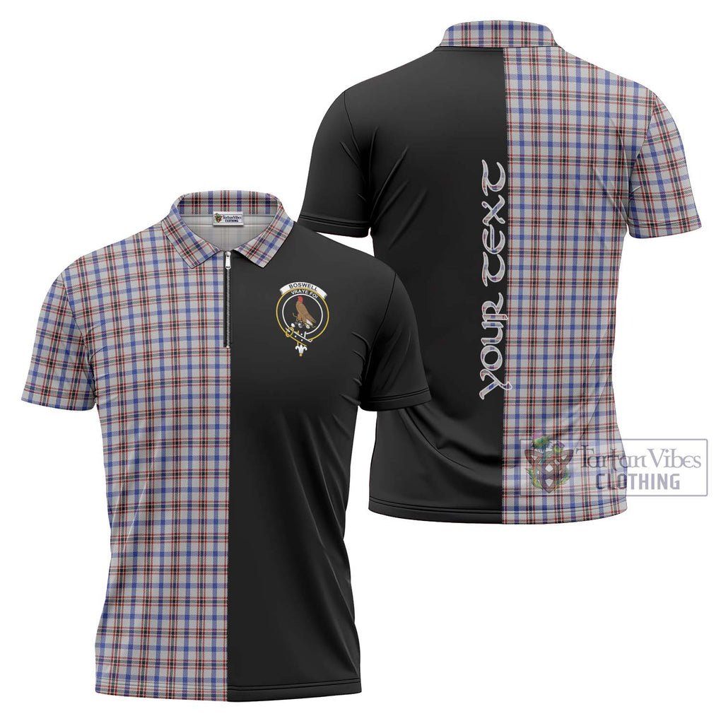 Boswell Tartan Zipper Polo Shirt with Family Crest and Half Of Me Style Unisex - Tartanvibesclothing Shop