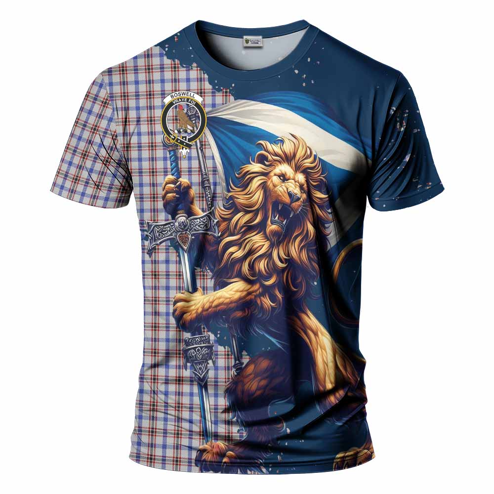 Tartan Vibes Clothing Boswell Tartan Family Crest T-Shirt with Scottish Majestic Lion