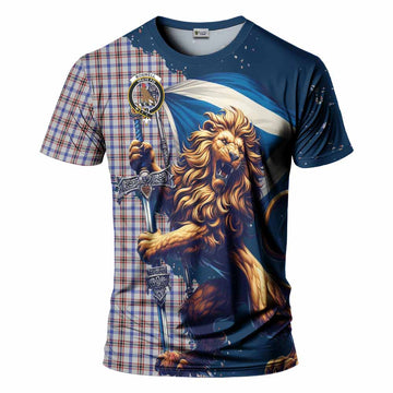 Boswell Tartan Family Crest T-Shirt with Scottish Majestic Lion