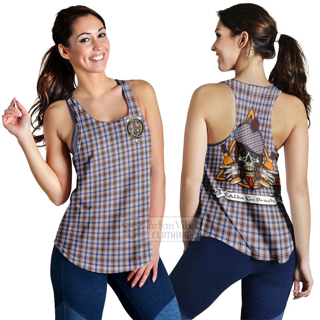 Tartan Vibes Clothing Boswell Tartan Women's Racerback Tanks with Family Crest and Bearded Skull Holding Bottles of Whiskey