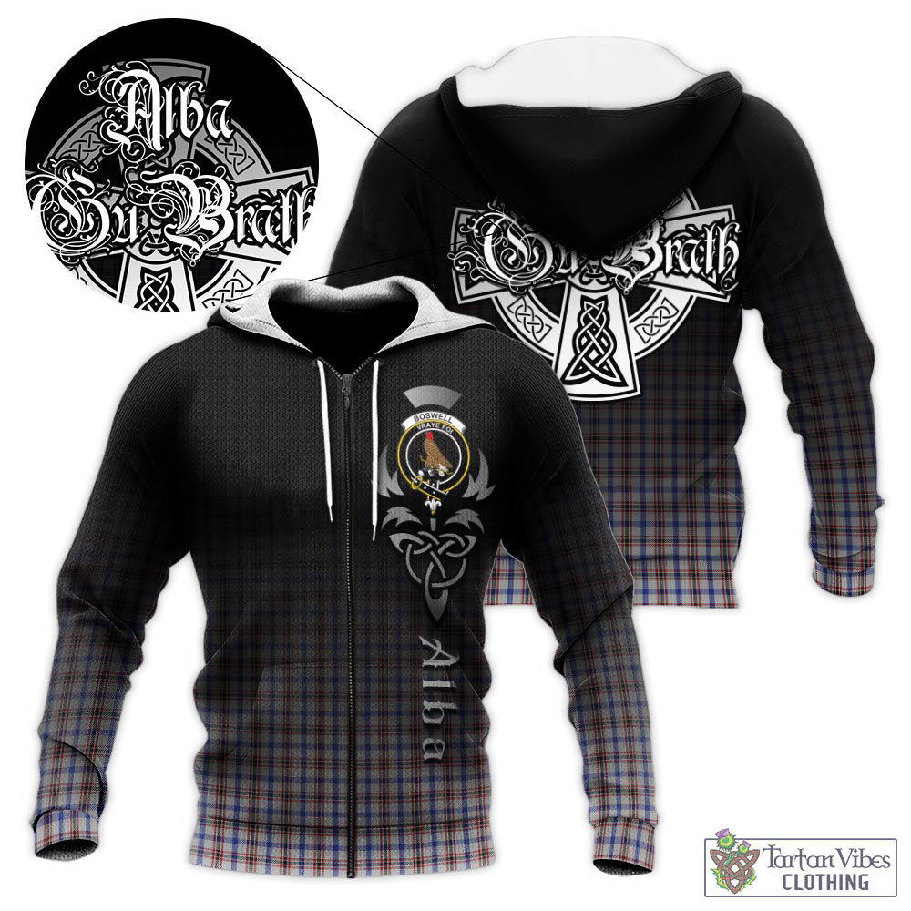 Tartan Vibes Clothing Boswell Tartan Knitted Hoodie Featuring Alba Gu Brath Family Crest Celtic Inspired