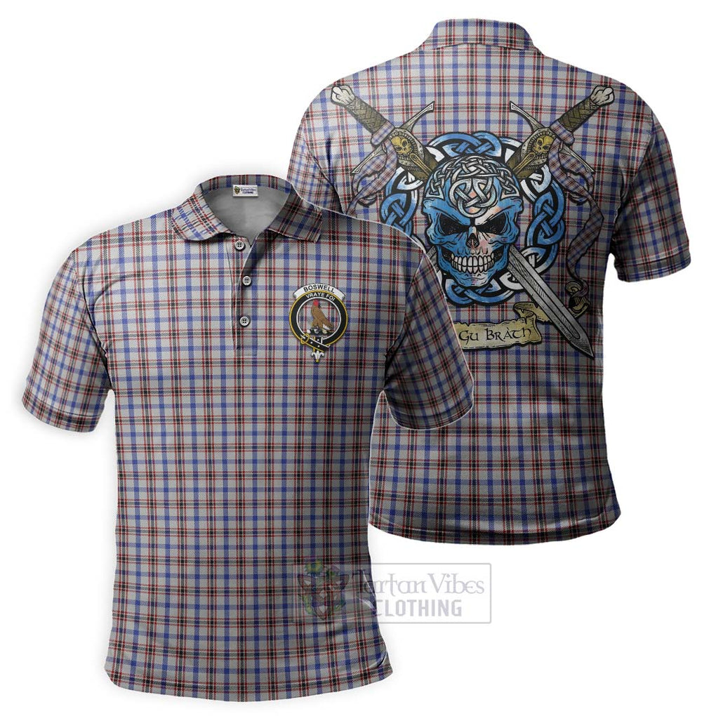 Tartan Vibes Clothing Boswell Tartan Polo Shirt with Family Crest Celtic Skull Style