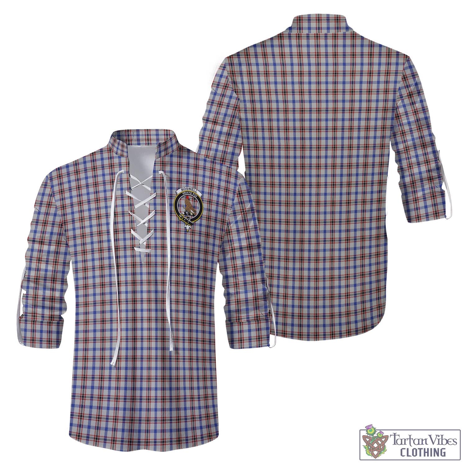 Tartan Vibes Clothing Boswell Tartan Men's Scottish Traditional Jacobite Ghillie Kilt Shirt with Family Crest