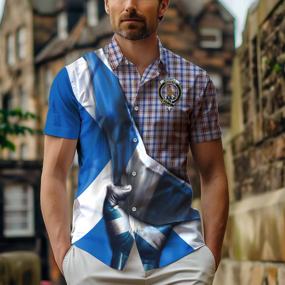 Tartan Vibes Clothing Boswell Tartan Short Sleeve Button Shirt with Family Crest Scotland Patriotic Style