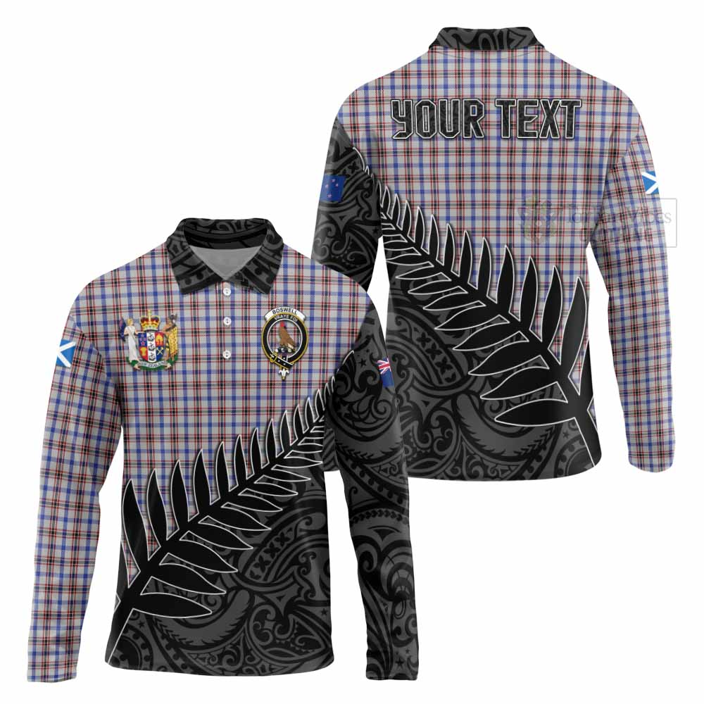 Tartan Vibes Clothing Boswell Crest Tartan Long Sleeve Polo Shirt with New Zealand Silver Fern Half Style