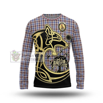 Boswell Tartan Long Sleeve T-Shirt with Family Crest Celtic Wolf Style