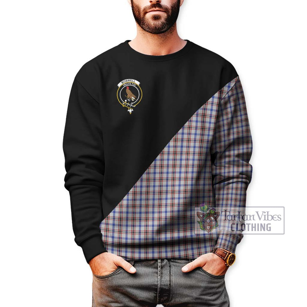 Boswell Tartan Sweatshirt with Family Crest and Military Logo Style Unisex - Tartanvibesclothing Shop