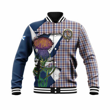 Boswell Tartan Family Crest Baseball Jacket Scottish Thistle Celtic Inspired Unisex - Tartan Vibes Clothing