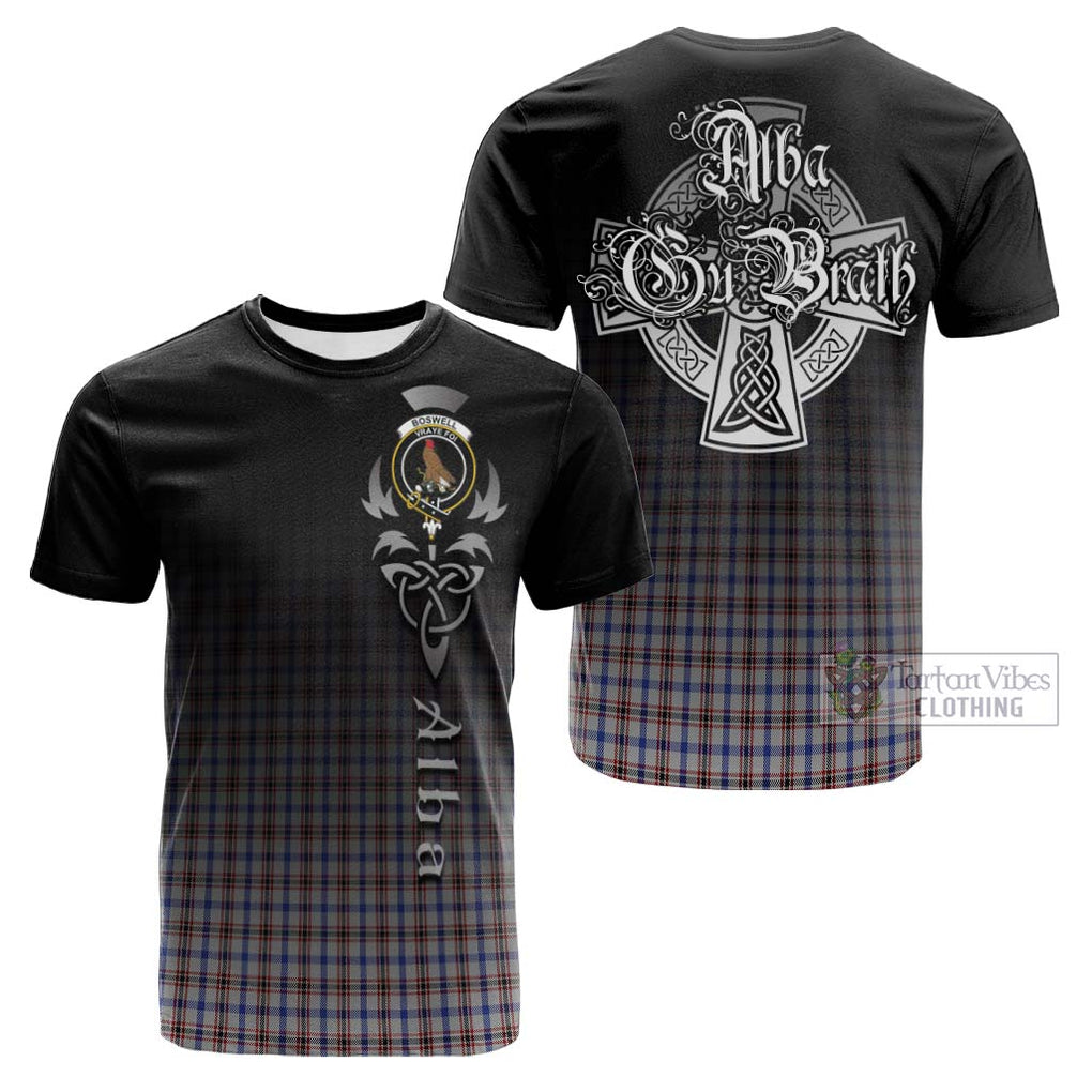 Tartan Vibes Clothing Boswell Tartan Cotton T-shirt Featuring Alba Gu Brath Family Crest Celtic Inspired