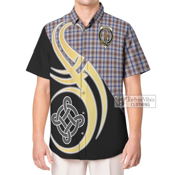 Boswell Tartan Short Sleeve Button Shirt with Family Crest and Celtic Symbol Style