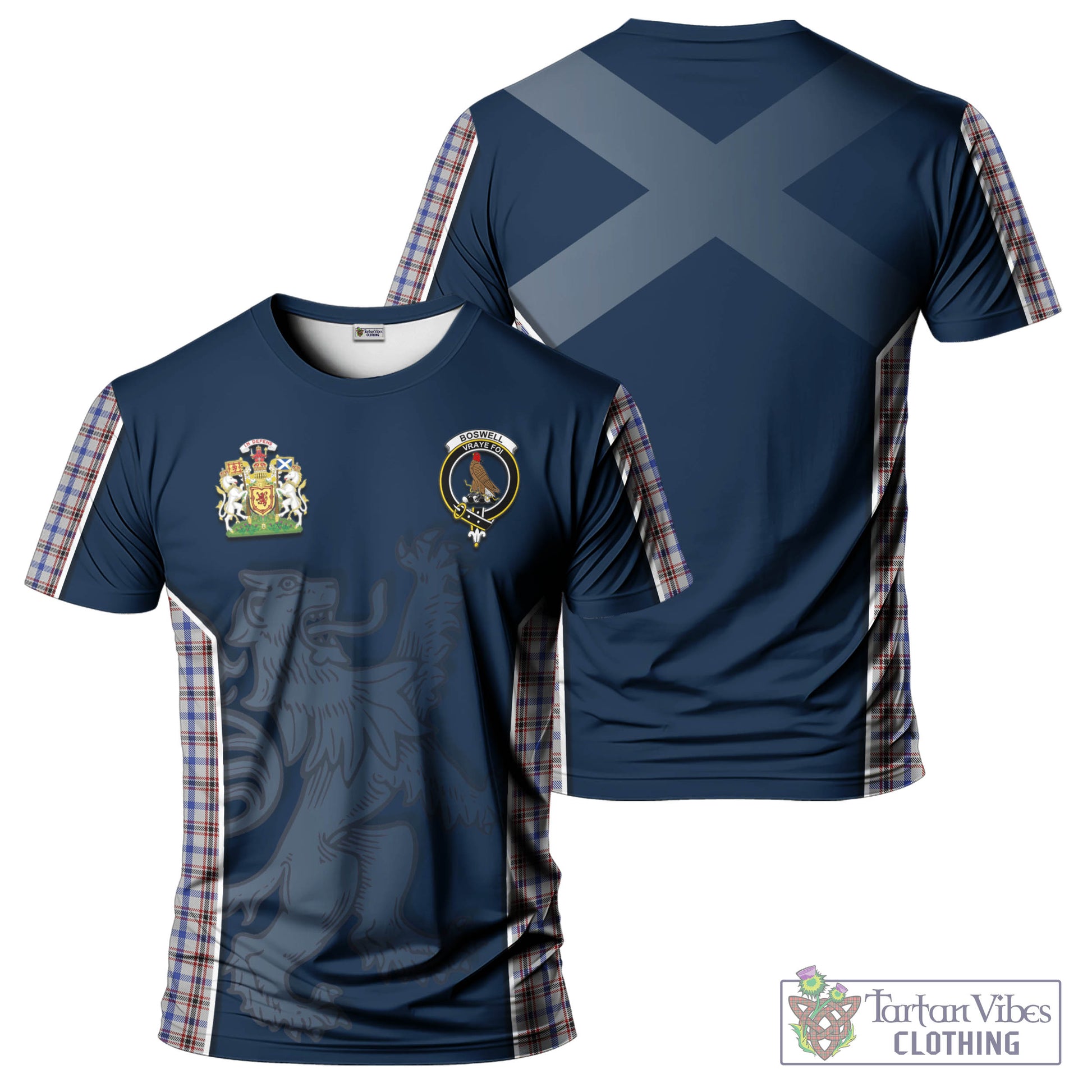 Tartan Vibes Clothing Boswell Tartan T-Shirt with Family Crest and Lion Rampant Vibes Sport Style