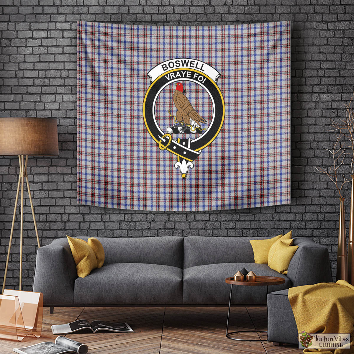 Tartan Vibes Clothing Boswell Tartan Tapestry Wall Hanging and Home Decor for Room with Family Crest