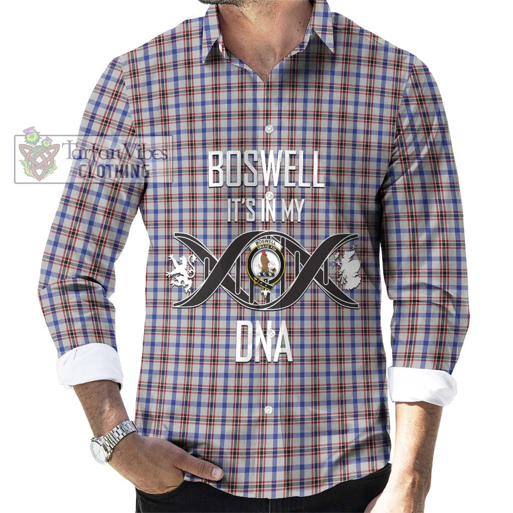 Boswell Tartan Long Sleeve Button Shirt with Family Crest DNA In Me Style Men's Shirt S - Tartanvibesclothing Shop