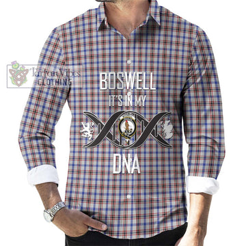 Boswell Tartan Long Sleeve Button Shirt with Family Crest DNA In Me Style