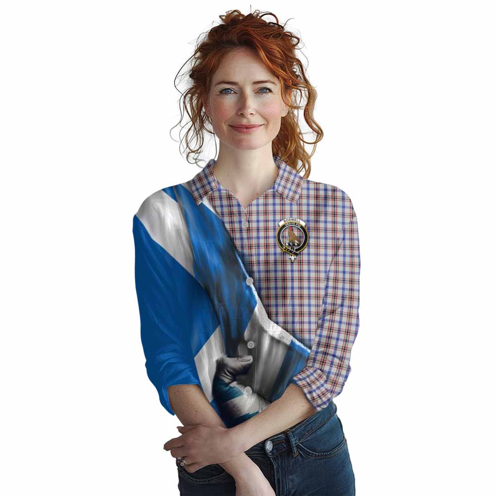 Tartan Vibes Clothing Boswell Tartan Women's Casual Shirt with Family Crest Scotland Patriotic Style