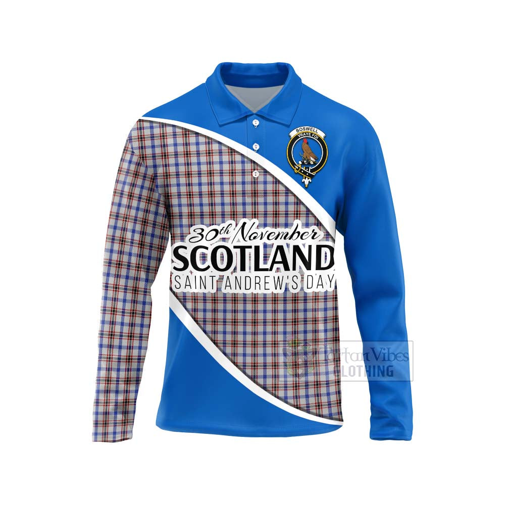 Tartan Vibes Clothing Boswell Family Crest Tartan Long Sleeve Polo Shirt Celebrate Saint Andrew's Day in Style