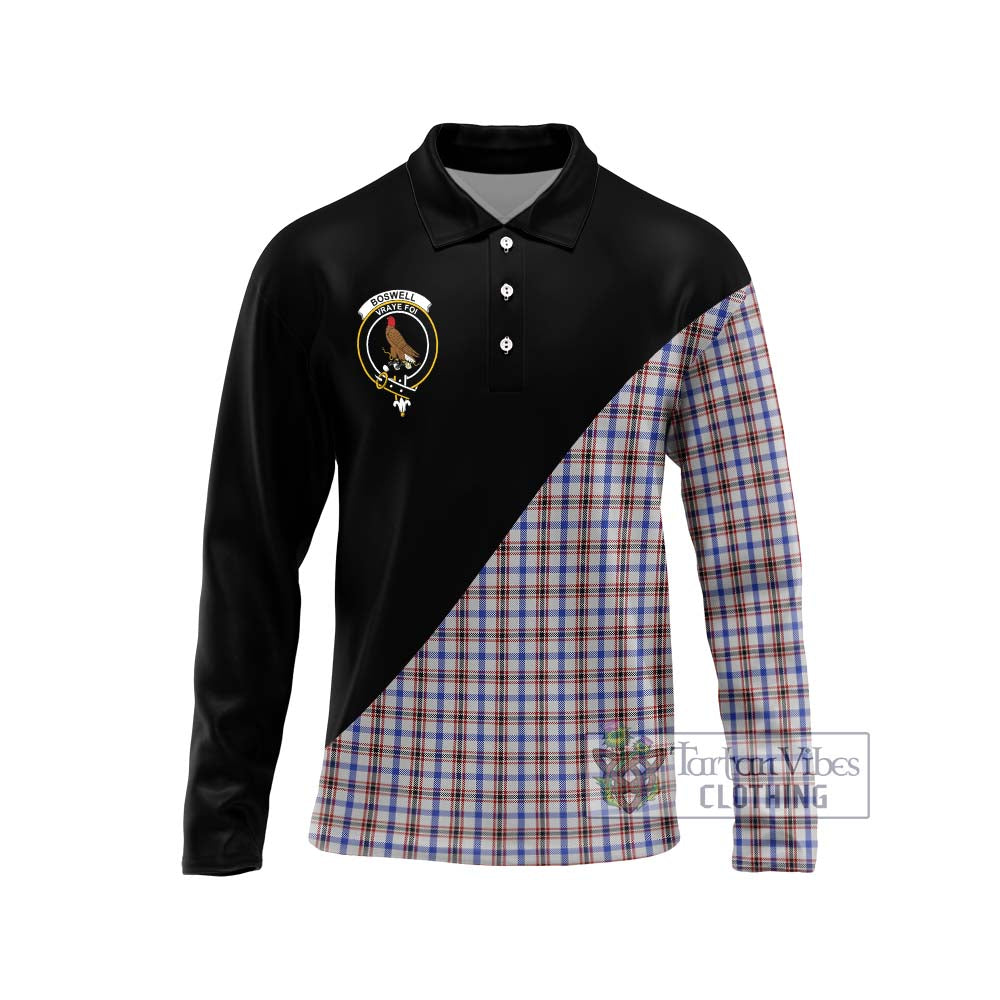 Boswell Tartan Long Sleeve Polo Shirt with Family Crest and Military Logo Style Unisex - Tartanvibesclothing Shop