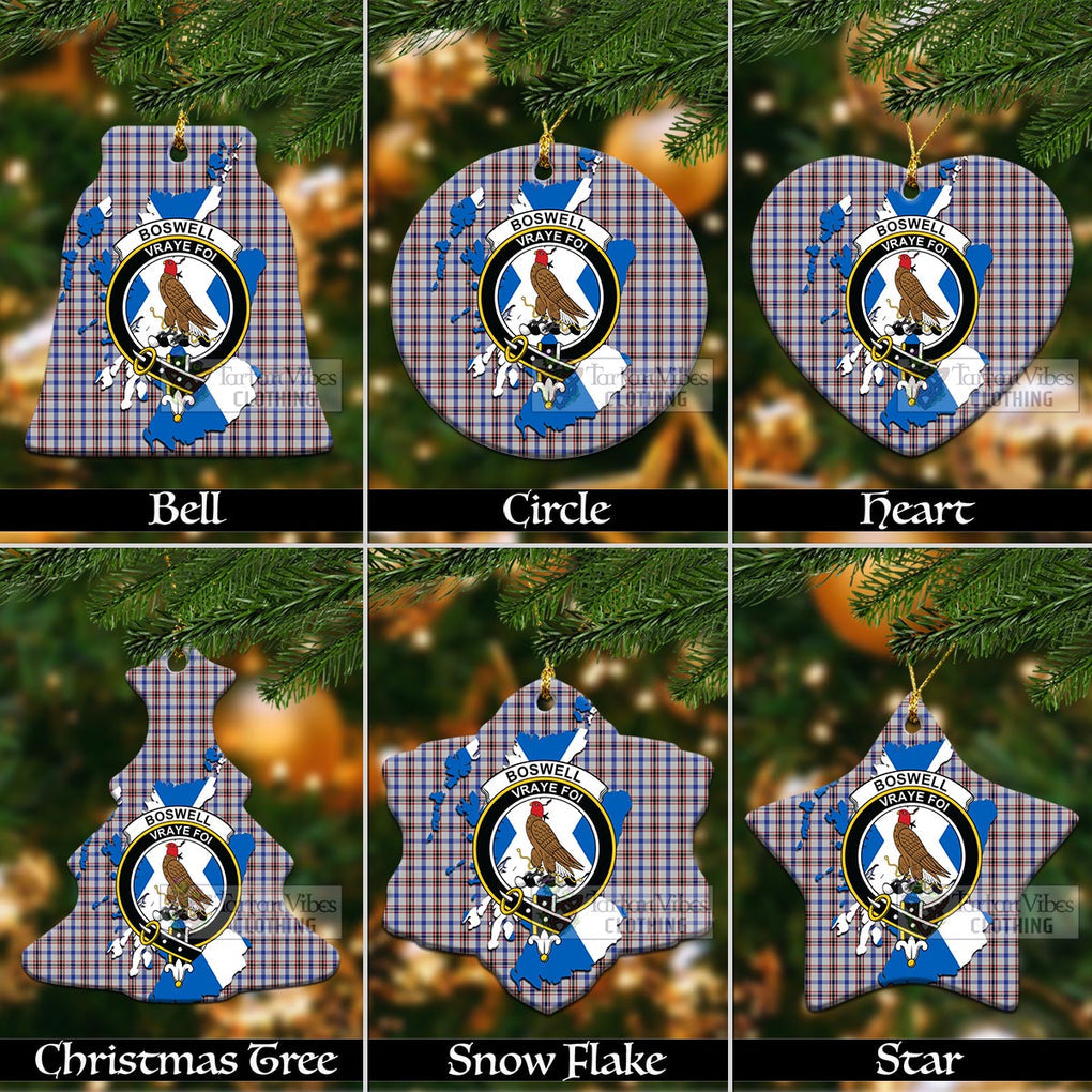 Tartan Vibes Clothing Boswell Tartan Christmas Ornament with Family Crest and Scotland Map