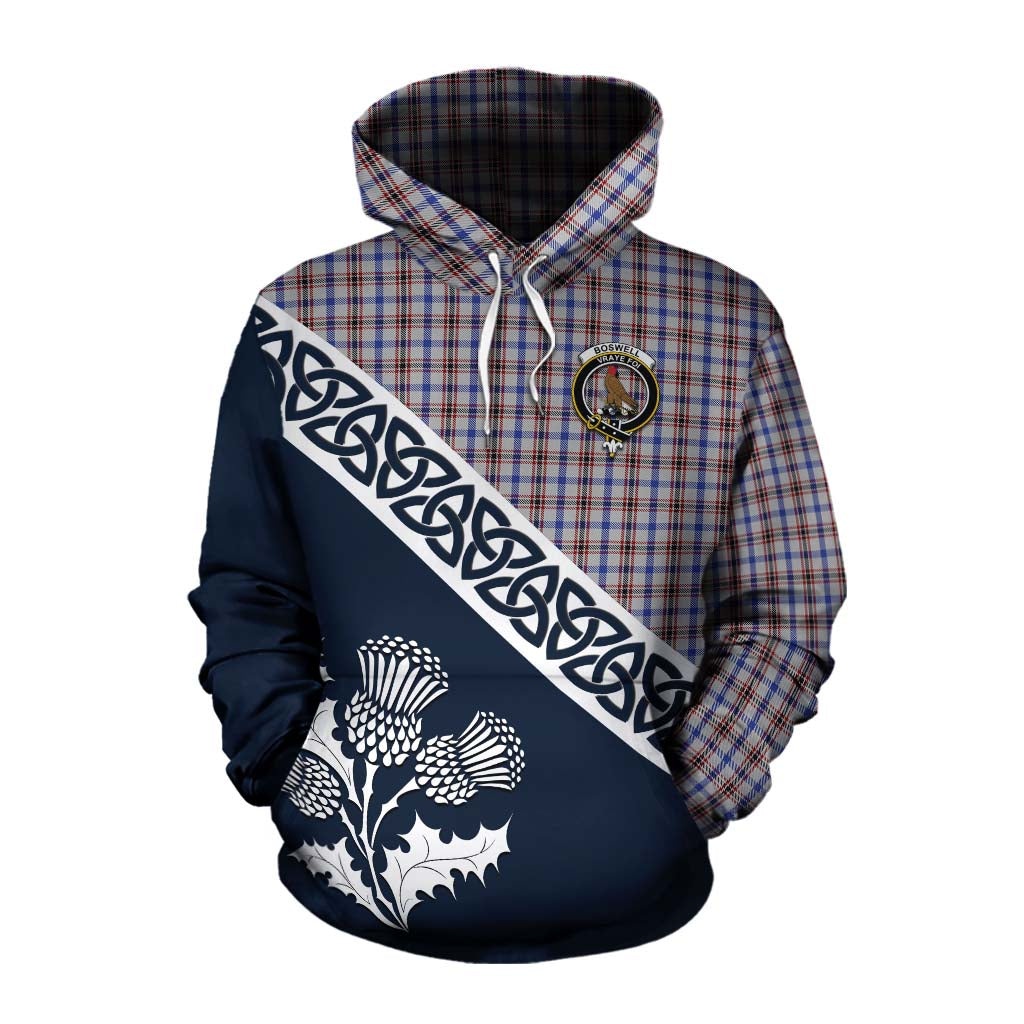 Tartan Vibes Clothing Boswell Tartan Cotton Hoodie Featuring Thistle and Scotland Map