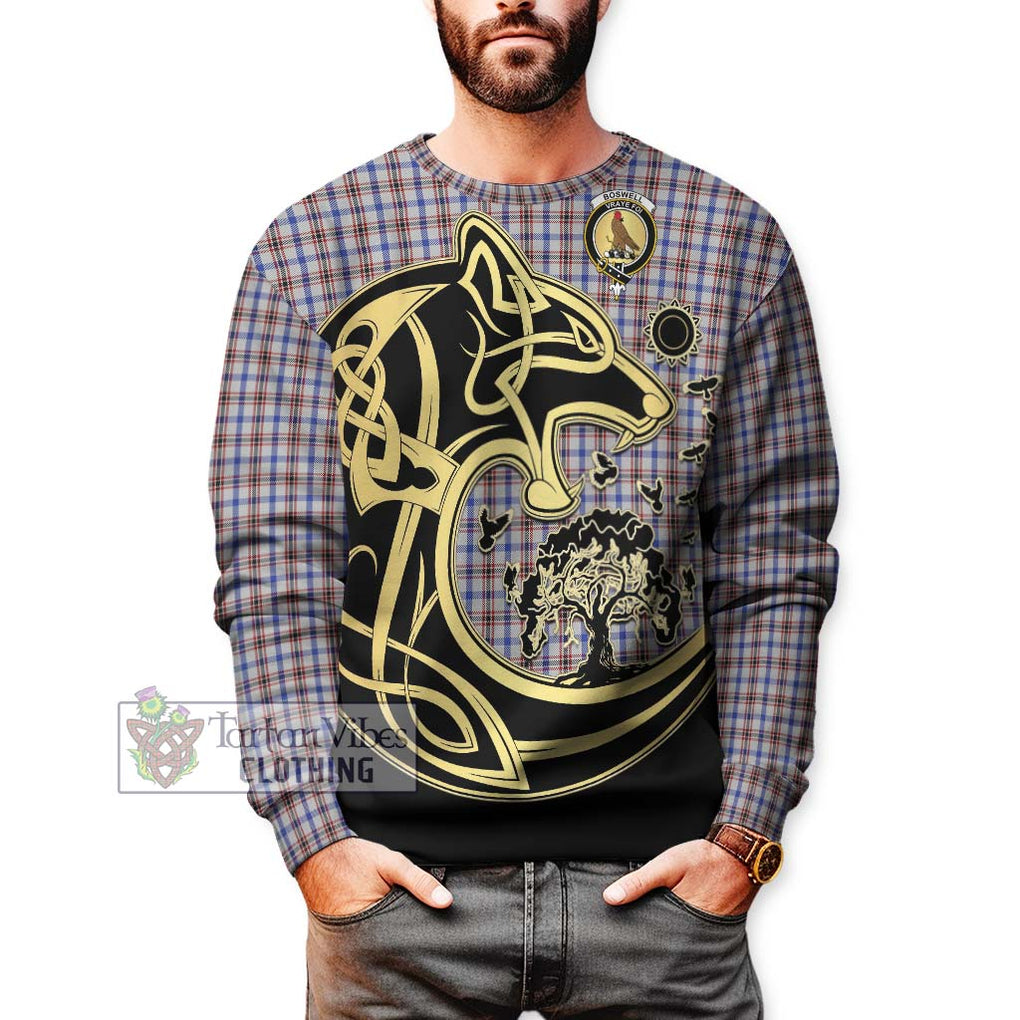 Boswell Tartan Sweatshirt with Family Crest Celtic Wolf Style Unisex - Tartan Vibes Clothing