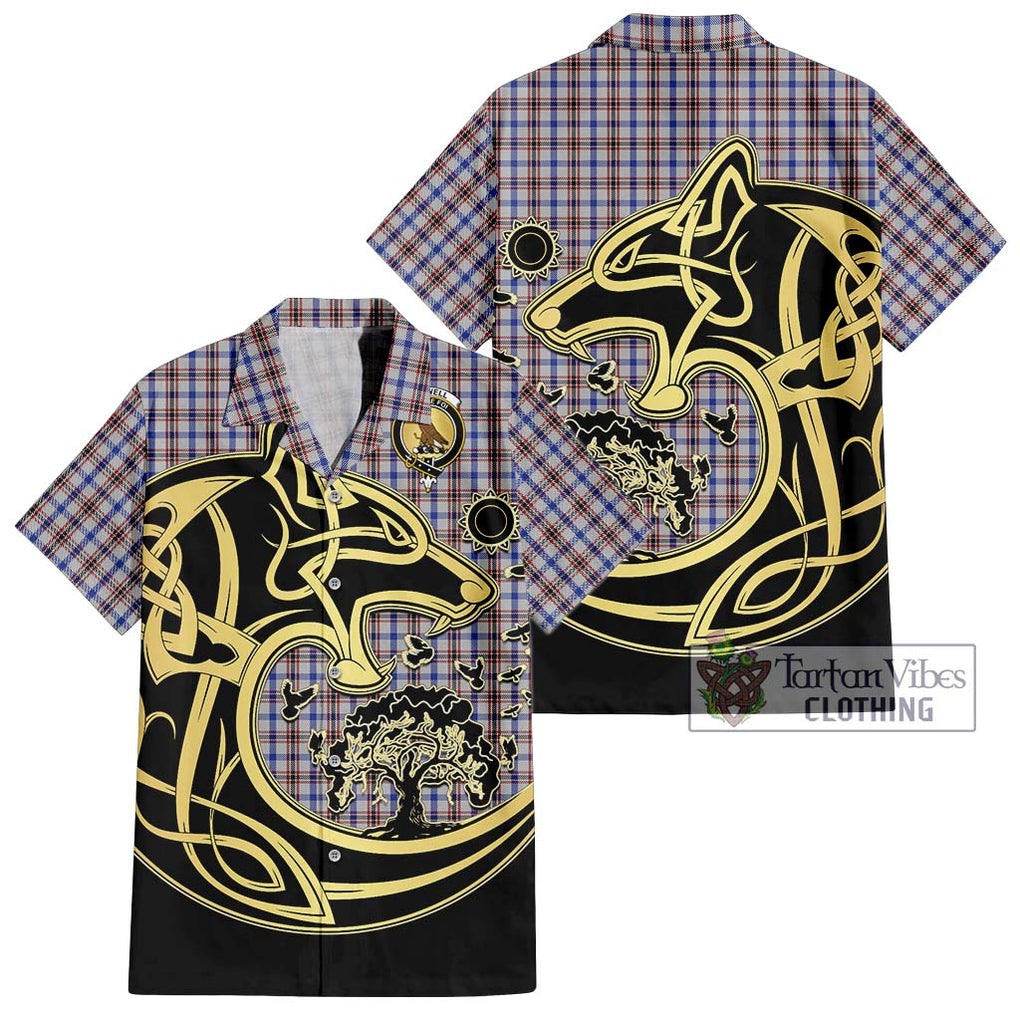 Boswell Tartan Short Sleeve Button Shirt with Family Crest Celtic Wolf Style Kid - Tartan Vibes Clothing